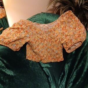 Rip Curl Floral Puff Sleeve Blouse - Orange and Yellow
